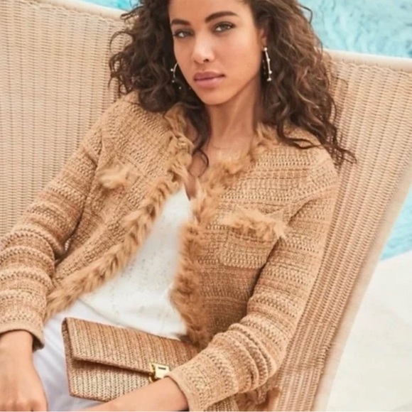 NWOT Lilly Pulitzer Preona Cardigan Sweater Sand Castle Metallic Size XL 🤎💛🤎 - Picture 2 of 10